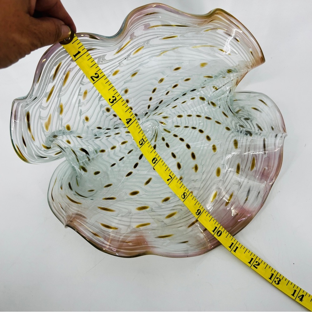 Signed LaChaussee Art HandBlown Glass Clam Shell Sculpture Artist Signed 10" W - Picture 15 of 16
